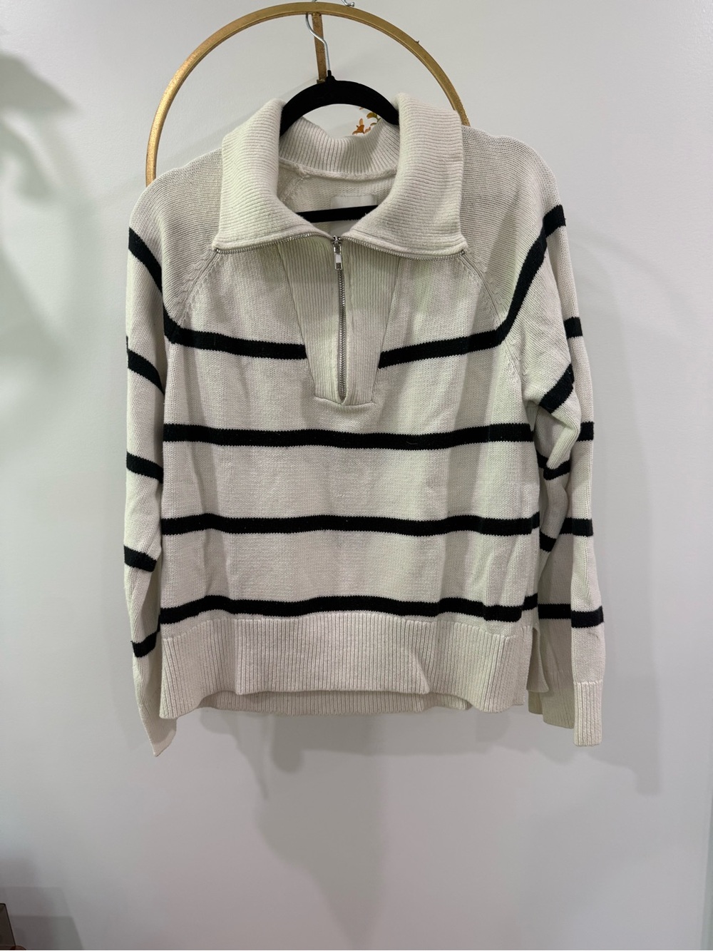 Abercrombie & Fitch Cream Zip Sweater with Black Stripes